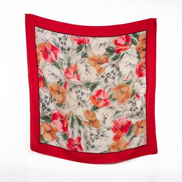 Adrienne Vittadini Accessories - Vintage Adrienne Vittadini 100% Silk Scarf Tulip Motif 30"x30" Valentines Spring